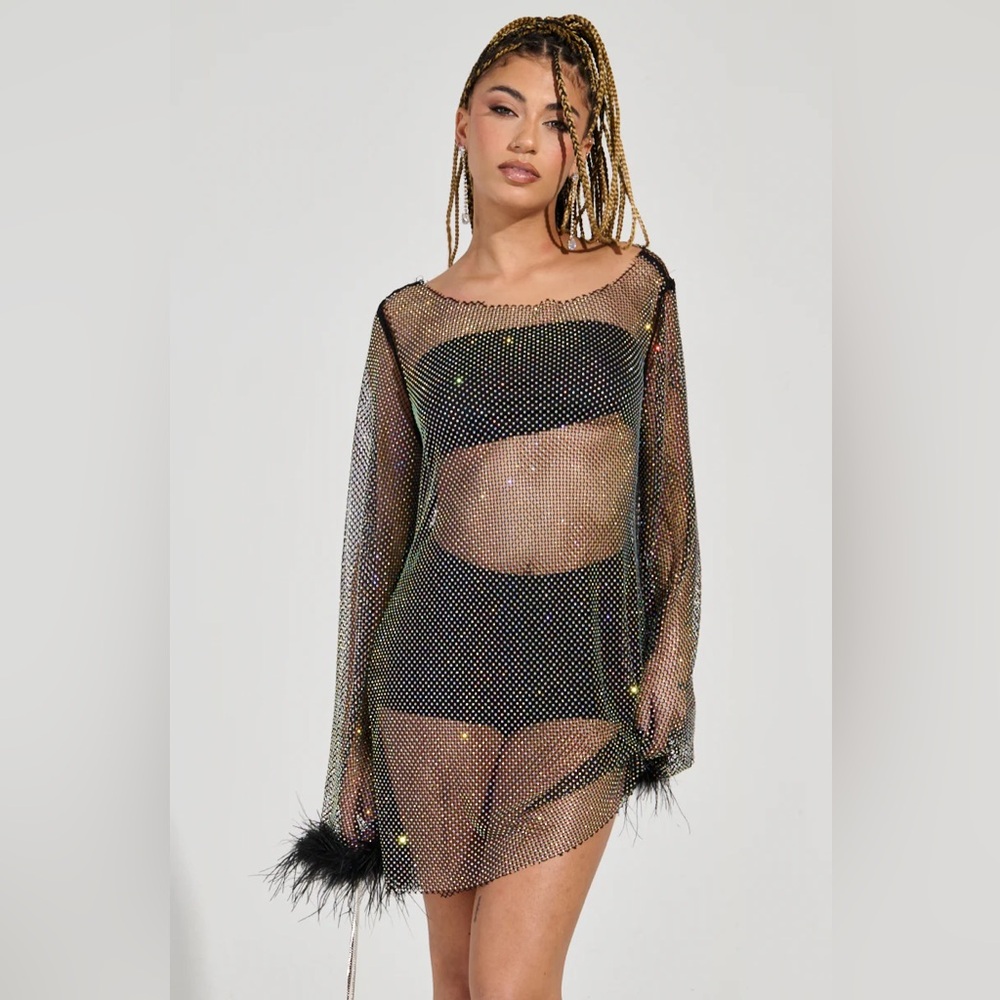 AKIRA TELL ME A SECRET SPARKLE MINI DRESS IN BLACK - RHINESTONE DRESS